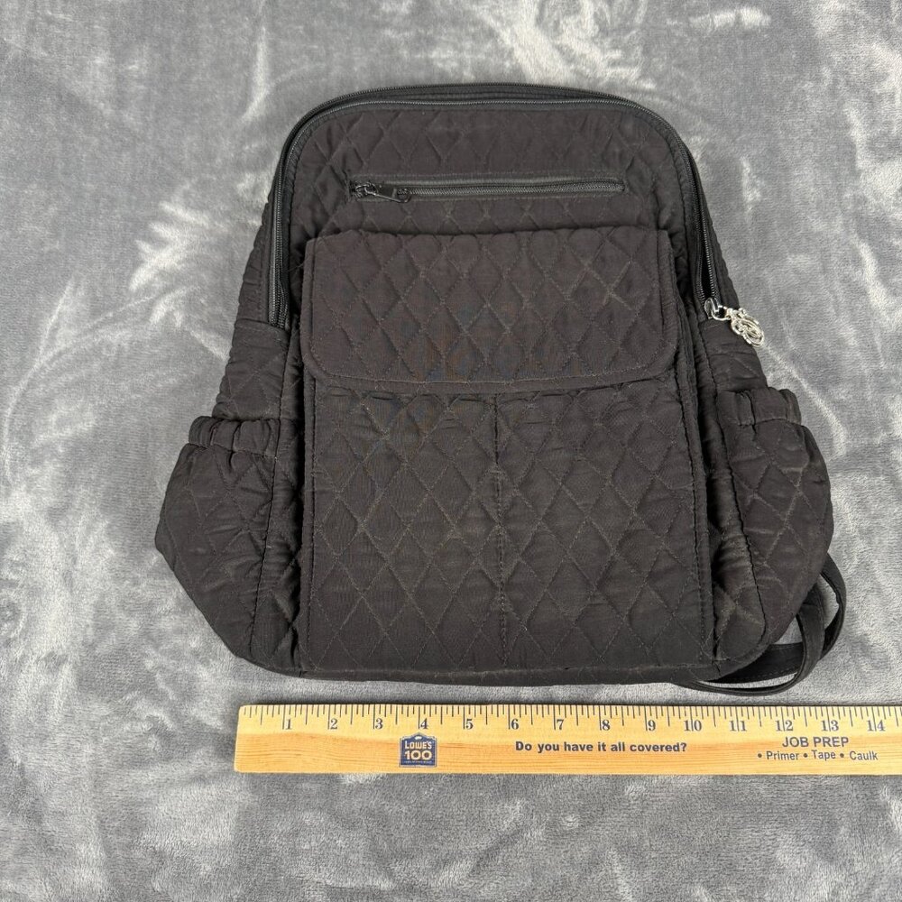 Vera Bradley Black Quilted Back Back Pack  14"x12" Zip Closure - Picture 9 of 10